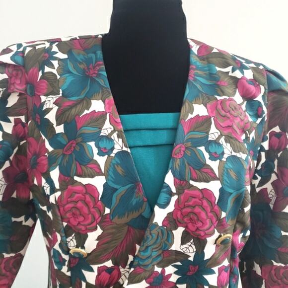 Vintage Good Times Double Breasted Floral Career Blazer Jacket 14 - Picture 5 of 13